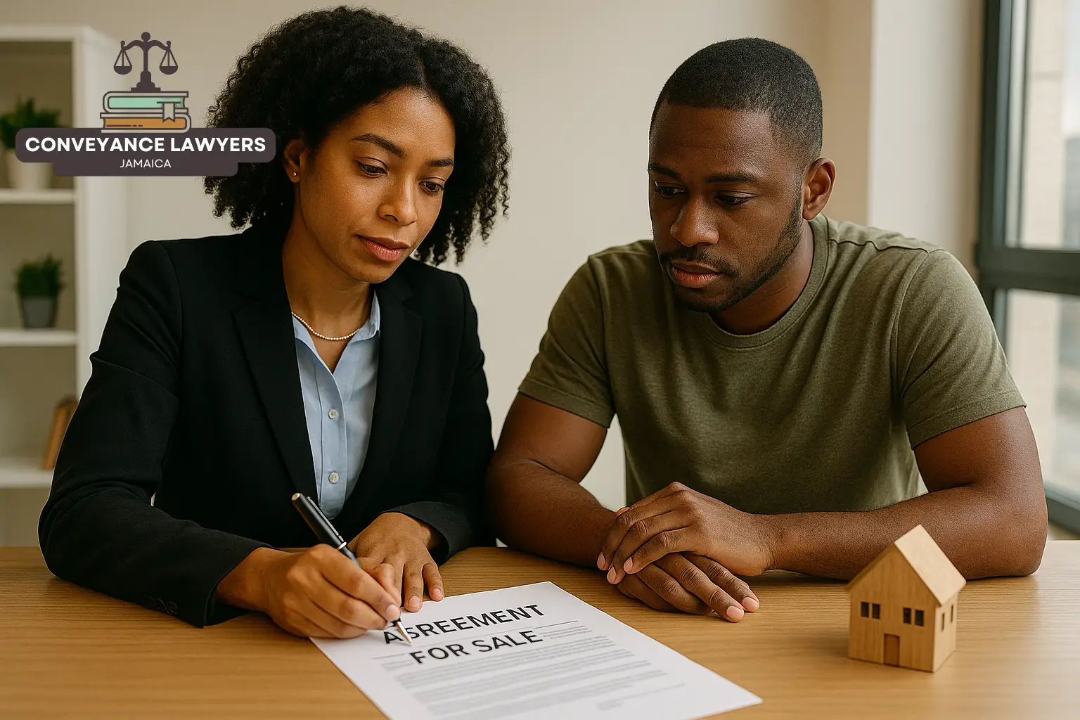 Client with lawyer signing agreement for sale docs in Jamaica West indies